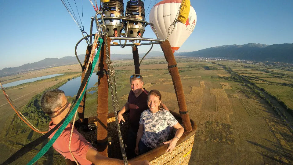 VIP hot air balloon basket at sunrise in the Karlovo/Sopot area