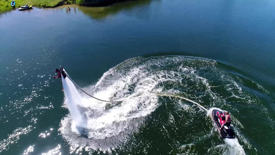 Jetpack flight above the water at Iskar Reservoir