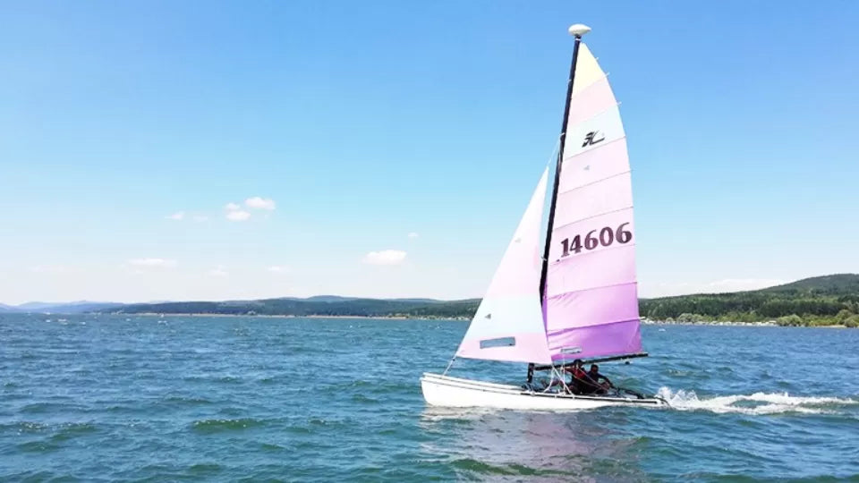 Catamaran sailing on Iskar Reservoir near Sofia