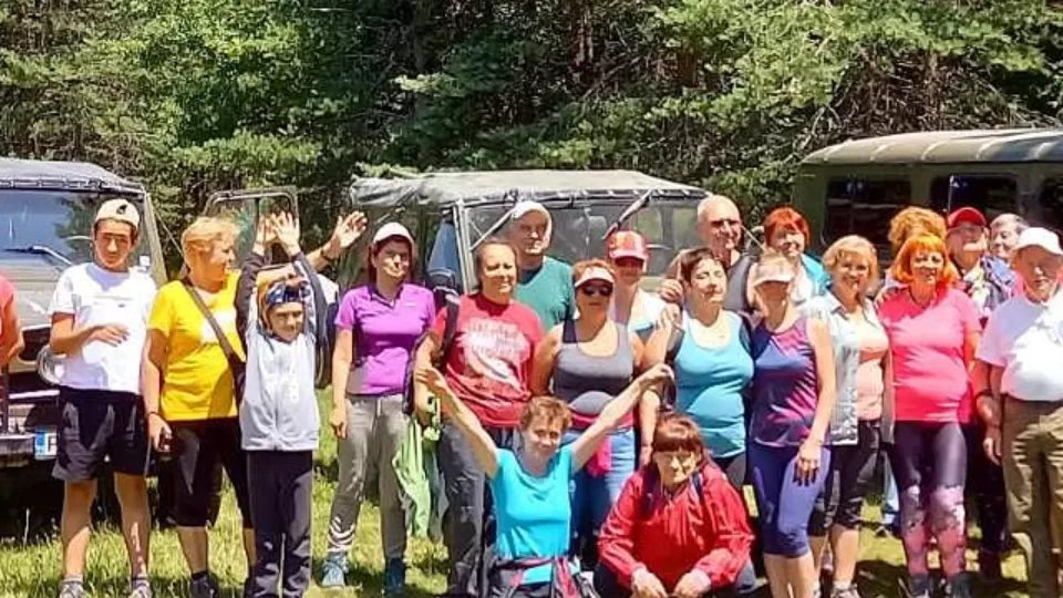 Group riding in a Russian 4x4 on a mountain off-road route