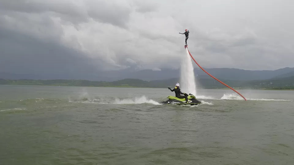 Water sports flyboarding session with gear and instructor