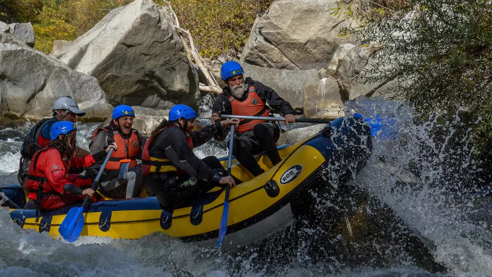 Raft with kids and guide on the Struma River, Kresna Gorge