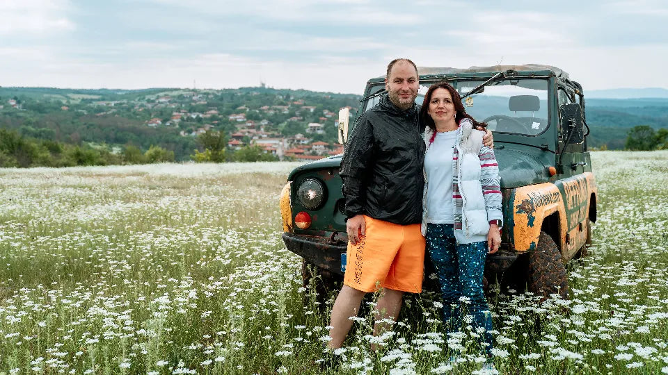 Open off-road jeep on the hills around Arbanasi