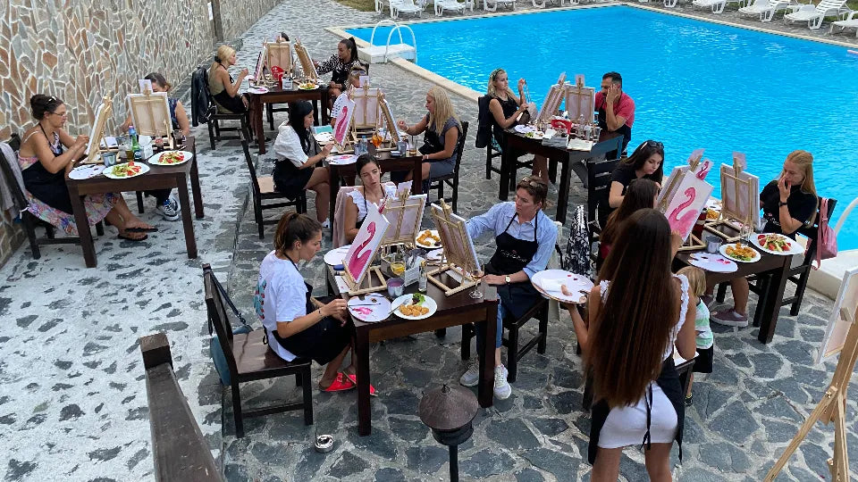 Private paint and sip party in Sofia with artist guiding guests