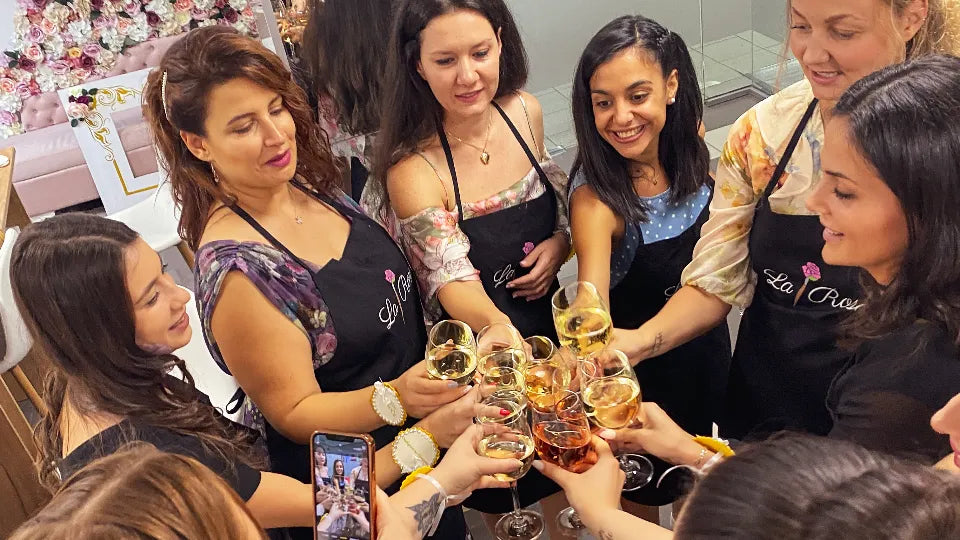 Two glasses of wine during a paint-and-sip in a Sofia studio