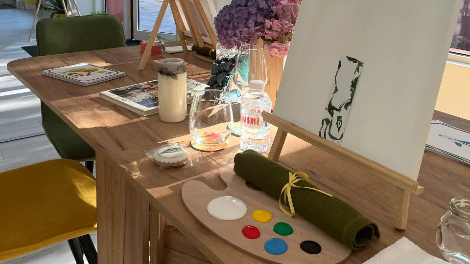 Couple painting together in a central Sofia art studio