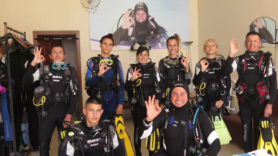 Briefing and scuba gear preparation before diving in Sozopol