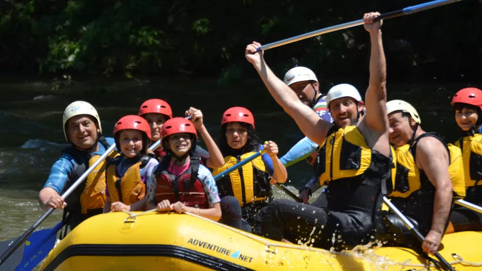 Parents and kids rafting in the Kresna Gorge