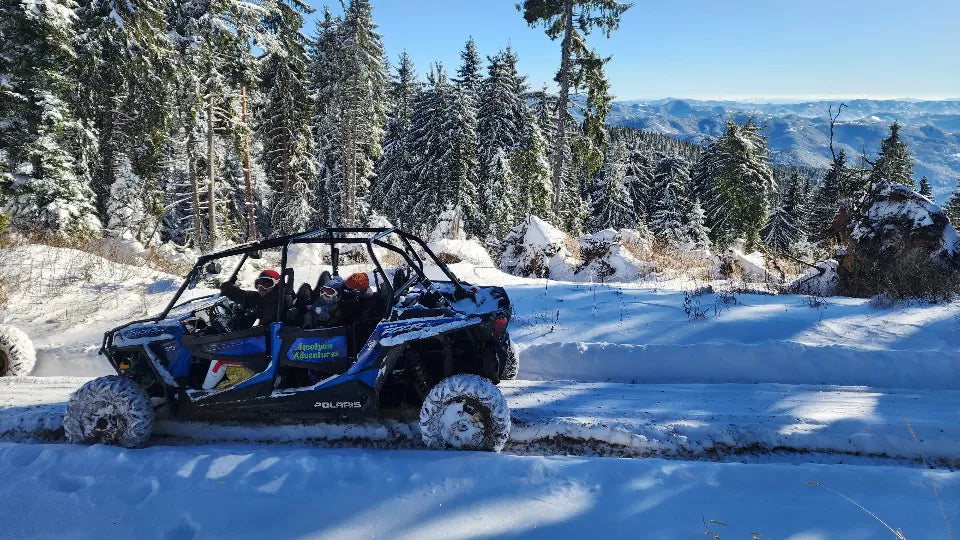 Off-road buggy ride in the Rhodope Mountains — Pamporovo in winter