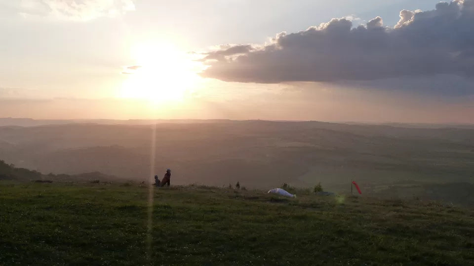 Passenger and pilot during tandem paragliding in the Gabrovo area