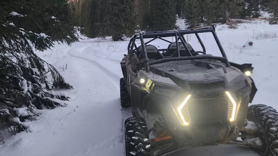 Winter buggy ride in Pamporovo on a snowy trail