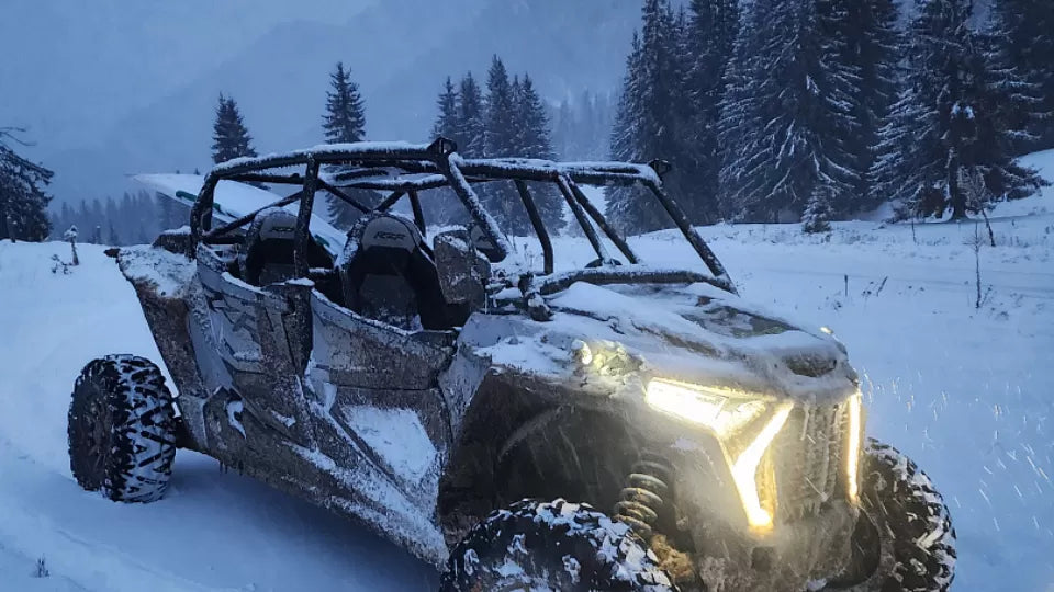 Polaris RZR 1000 on a winter route near the Pamporovo slopes