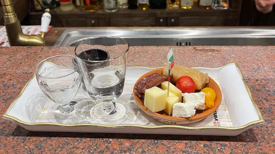 Aged rakia tasting in Sofia with farm-style appetizers