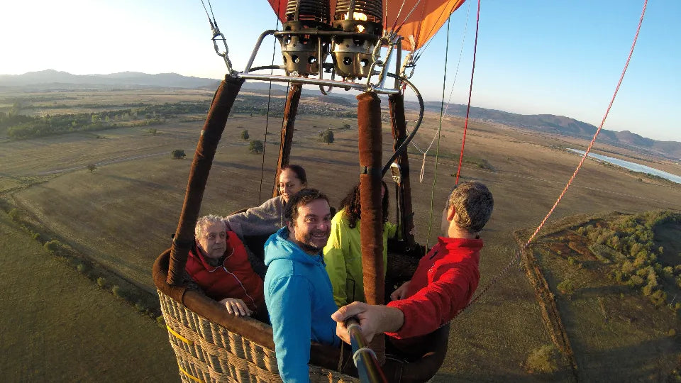 Pilot and basket during a private balloon flight near Aytos