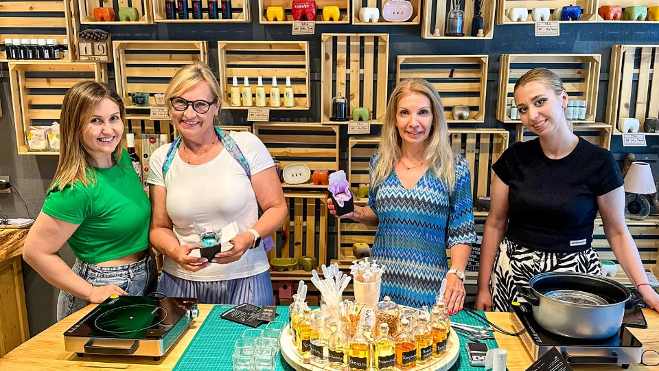 Choosing essential oils at a candle workshop in Kazanlak