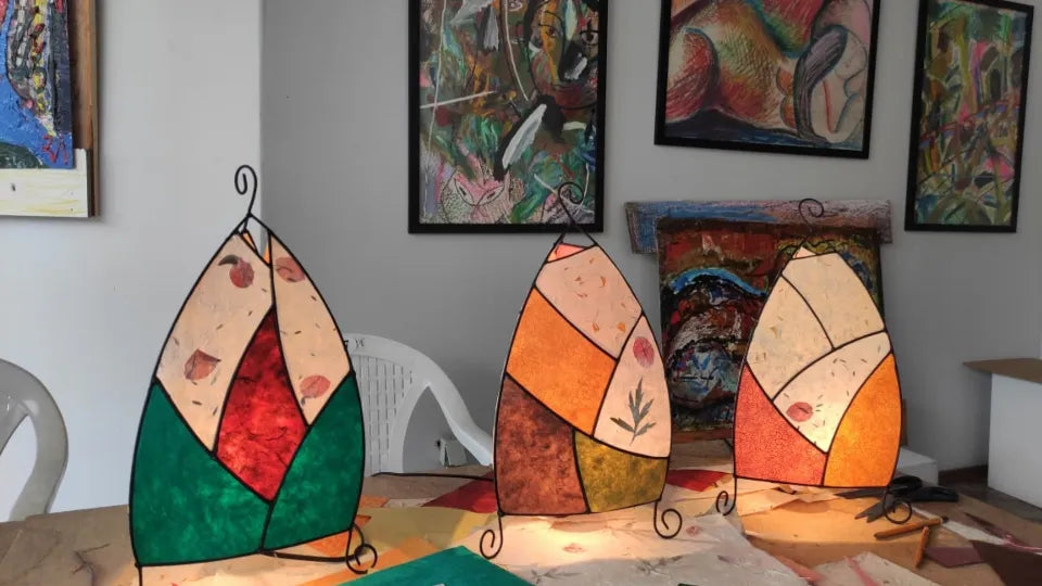 Art lamp making workshop with participants designing lamps
