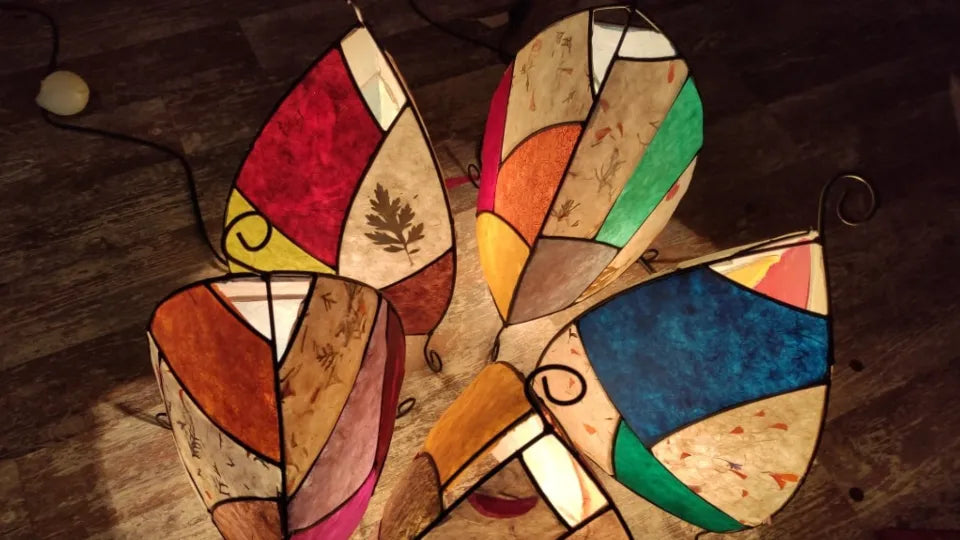 Team-building art lamp workshop at your location using handmade Nepalese paper and a metal frame