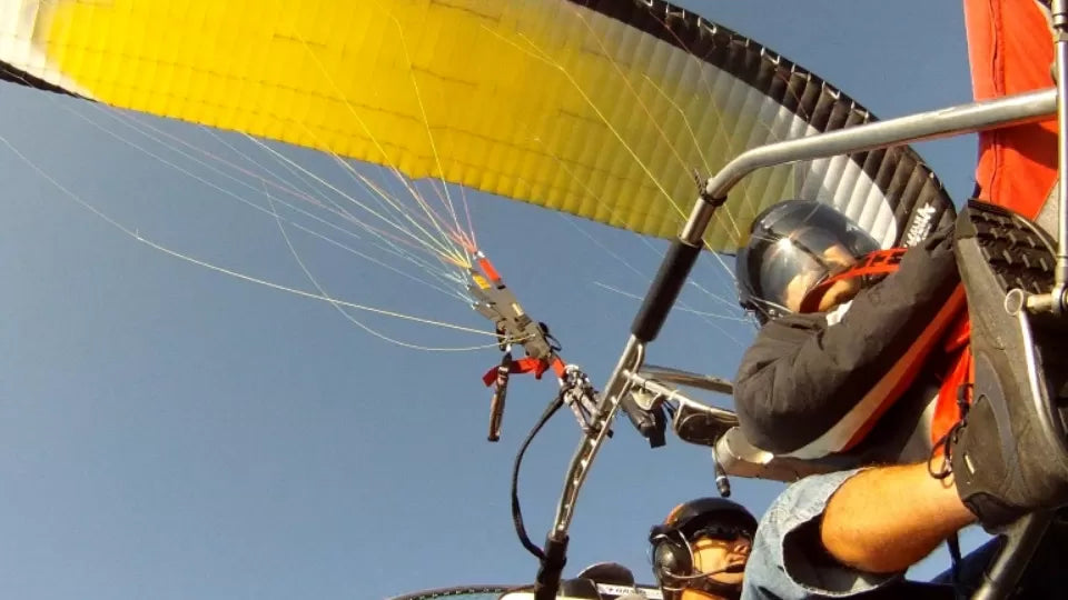 Paratrike flying above the Valley of the Roses in Kazanlak