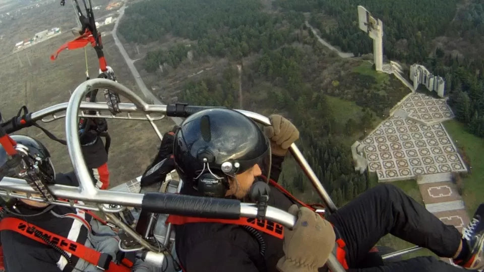 Aerial view of the Thracian Plain from a paratrike near Stara Zagora