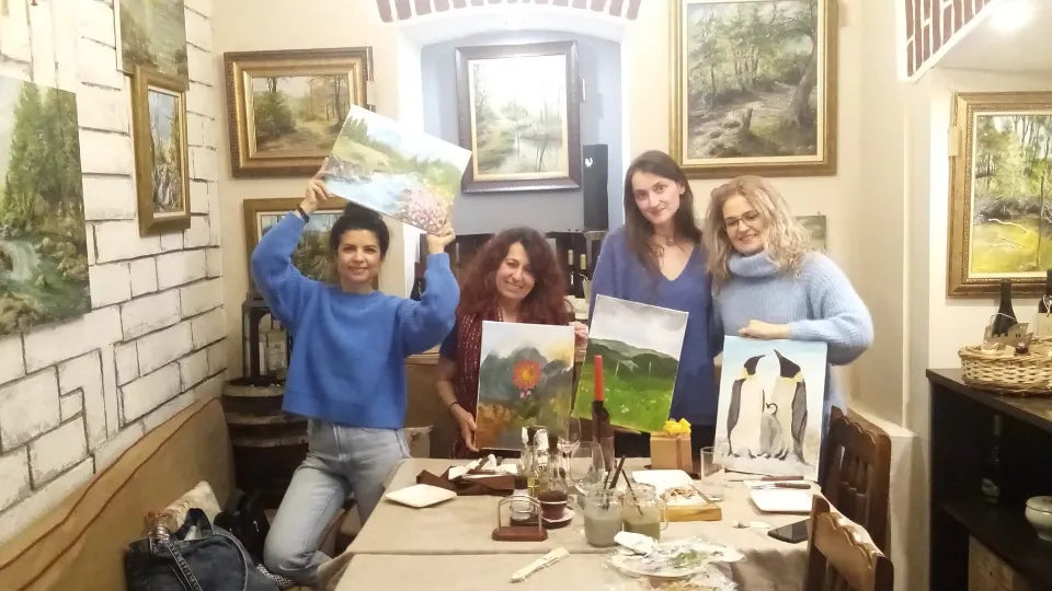 Group painting class with wine in Plovdiv’s Old Town