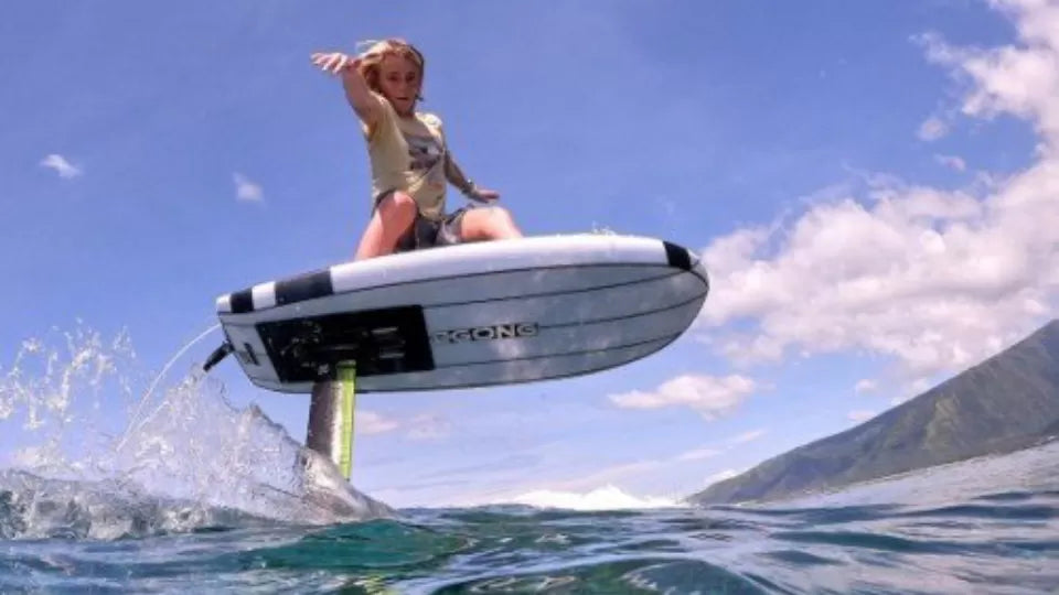 Riding an electric foil above the water at Lake Iskar