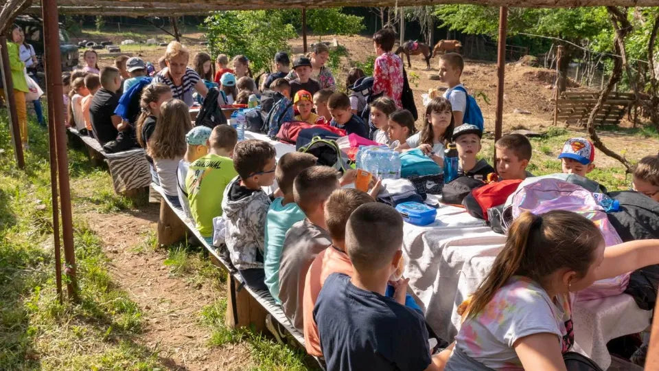 Outdoor children's birthday with horses in Zasele village