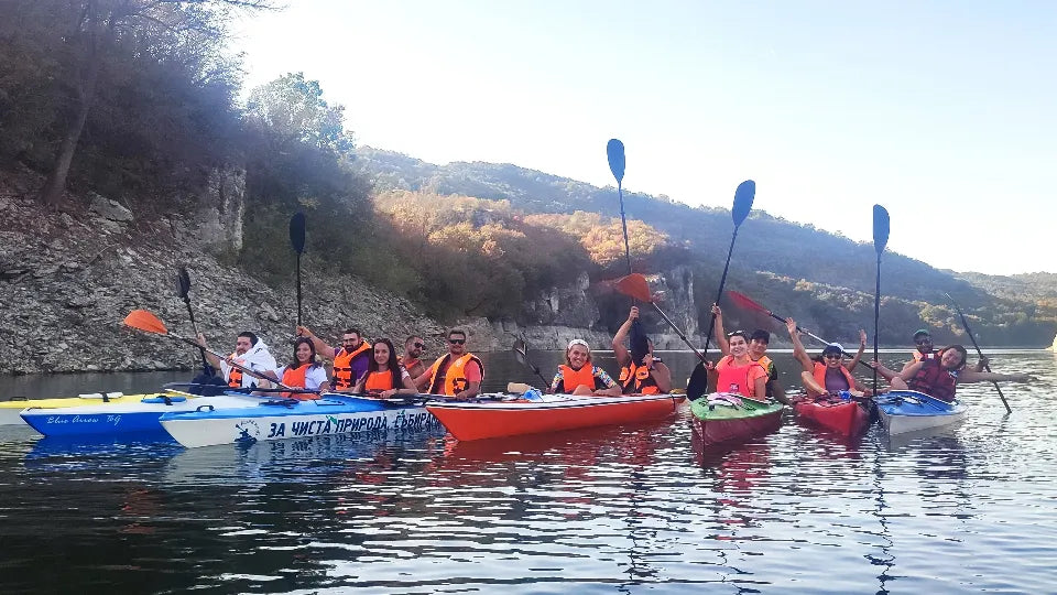 Kayaking through the “Dardanelles” rock passage on Alexander Stamboliyski Reservoir