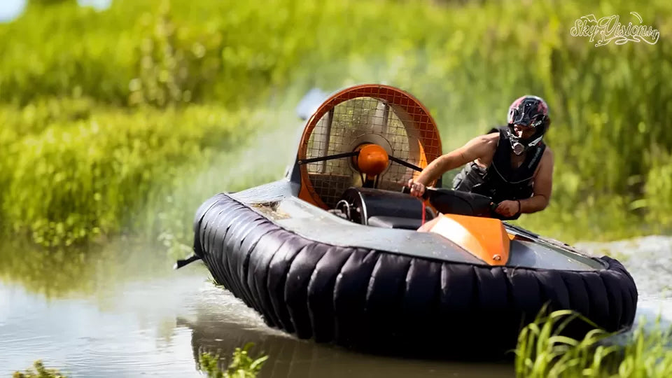 Hovercraft riding over grass section in Sofia
