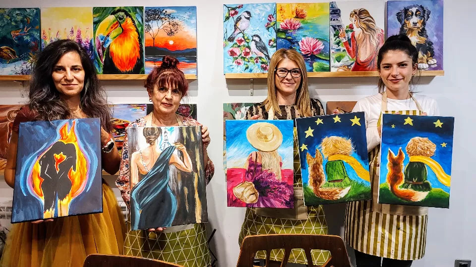 All materials provided for canvas painting in a Sofia studio