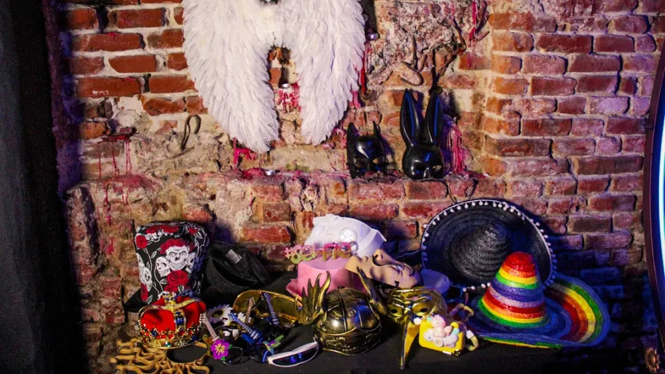 360 photo booth setup with RGB lighting and props in Sofia