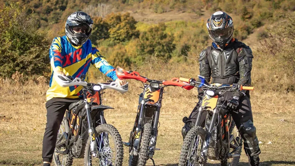 Group electric dirt bike ride over rocky sections in the Vratsa Balkan