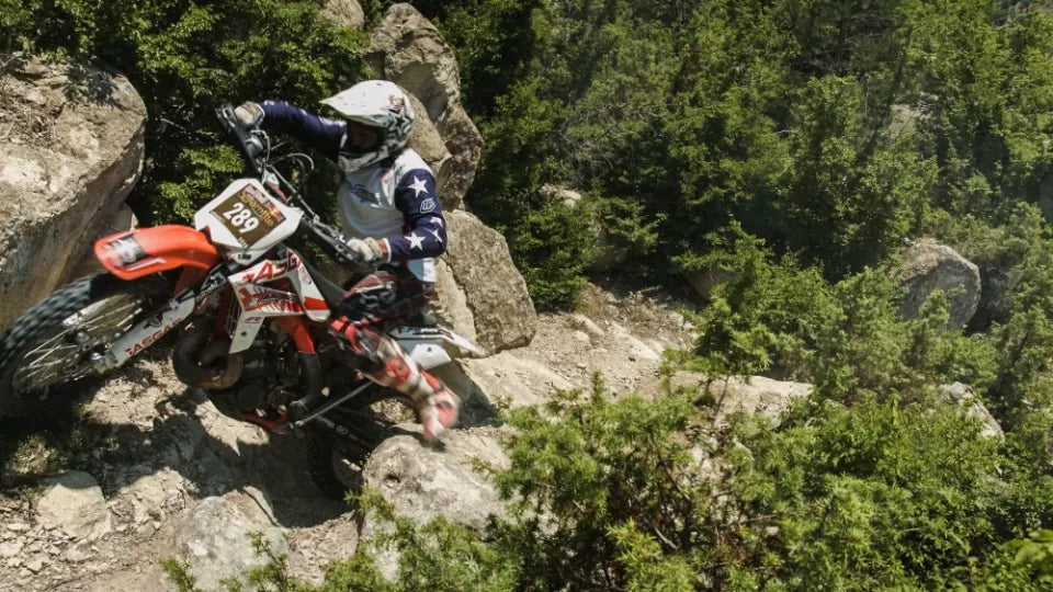 KTM enduro bike on an off-road trail near Bansko