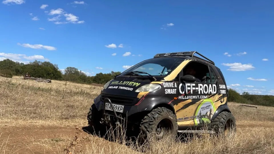 Compact Smart ForTwo tackling dirt roads near Arbanasi
