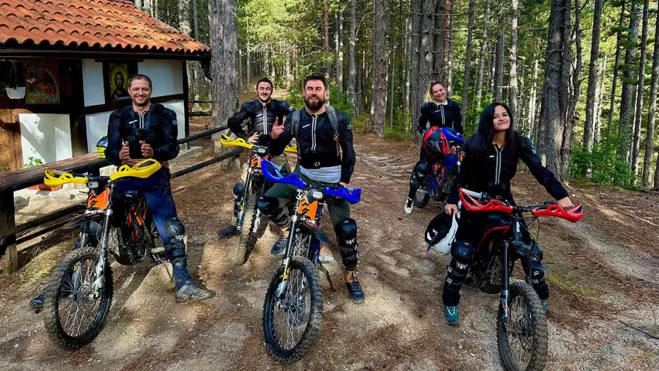 Guided electric motorbike group near Dobrinishte with Pirin mountain views