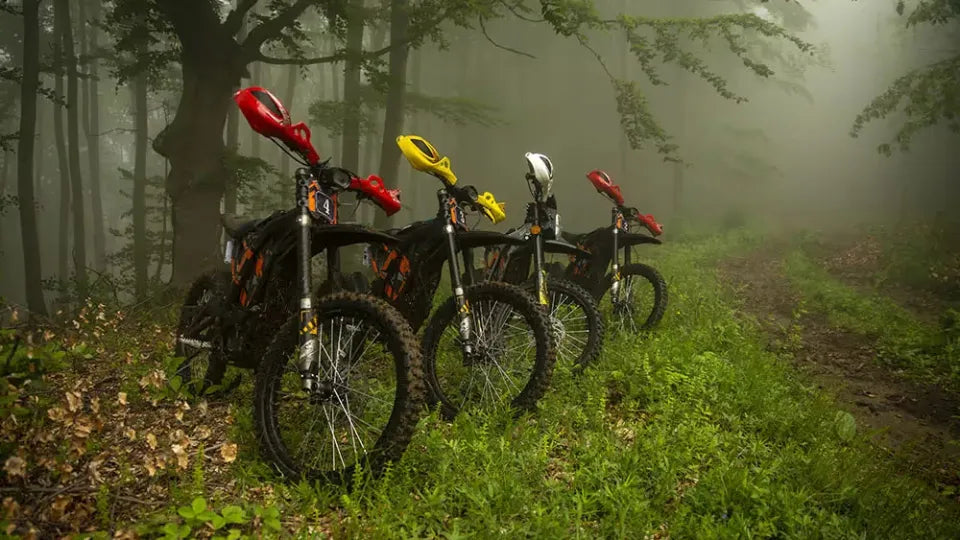 Off-road descent on Sur-Ron electric bikes near Vetren dol