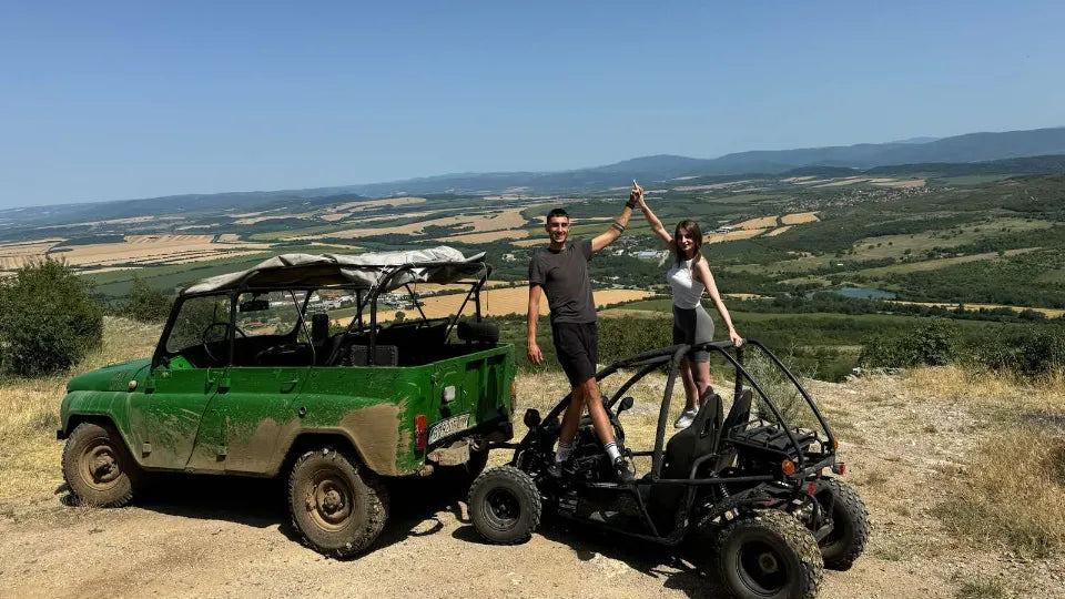 Panoramic stop overlooking Veliko Tarnovo during an off-road tour