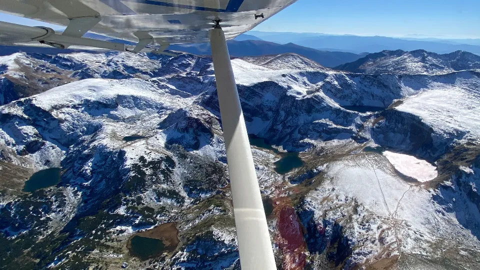 Aerial views during a flight lesson over the Rila Lakes