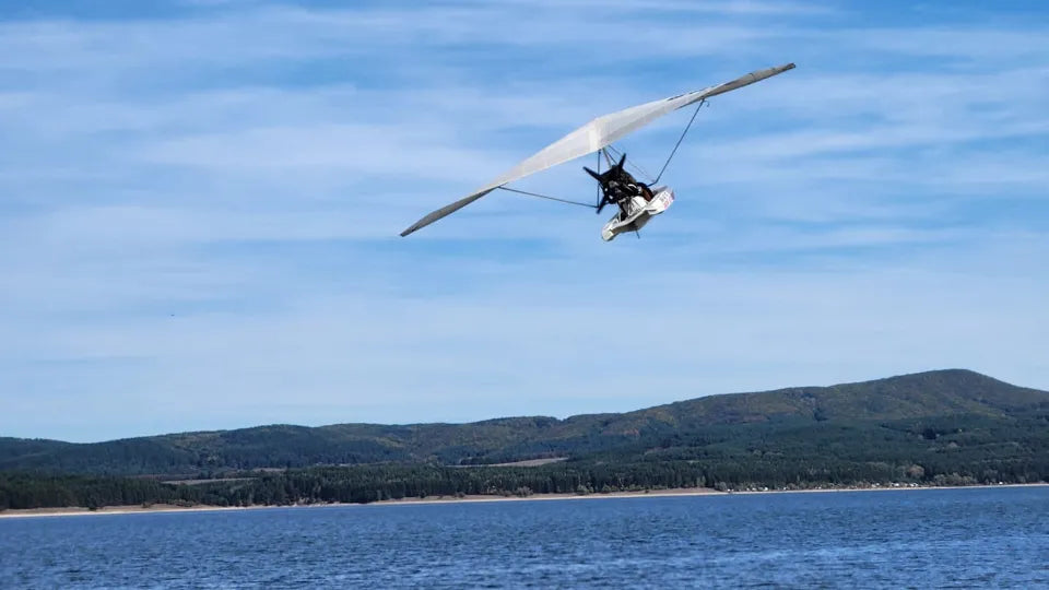 Water take-off seaplane flight over Lake Iskar near Sofia