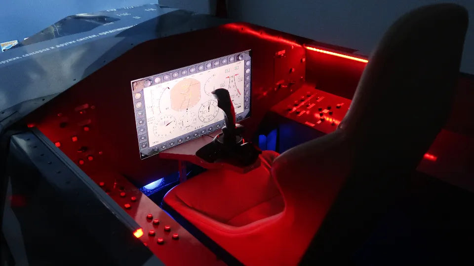 Instructor guiding pilot in Photonika flight simulator, Sofia center