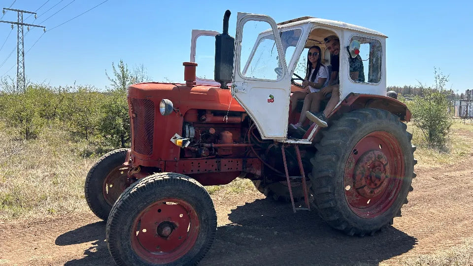 Tractor on open fields near Arbanasi, Veliko Tarnovo – panoramic view