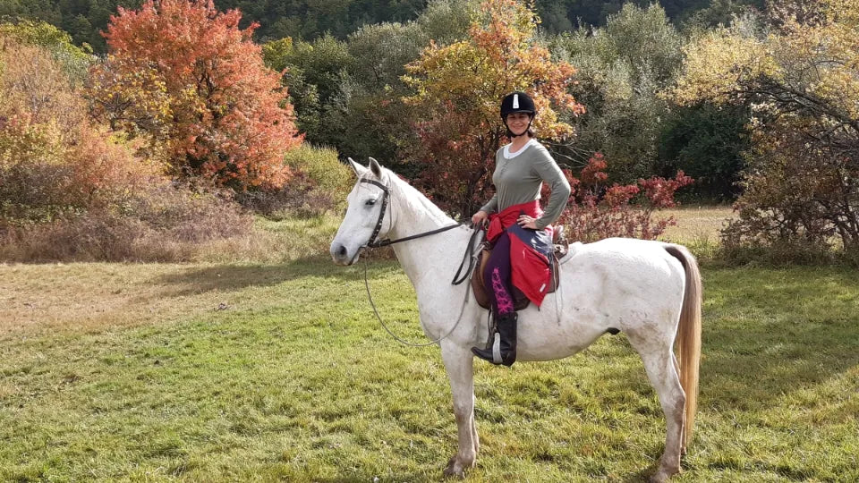 Beginner horse riding lesson in Borovets on forest trail
