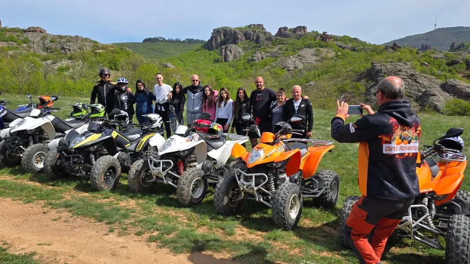 Two riders sharing one ATV on a Belogradchik off‑road tour