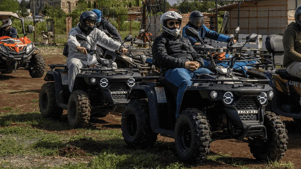 Two‑seater ATV on a hill above Veliko Tarnovo