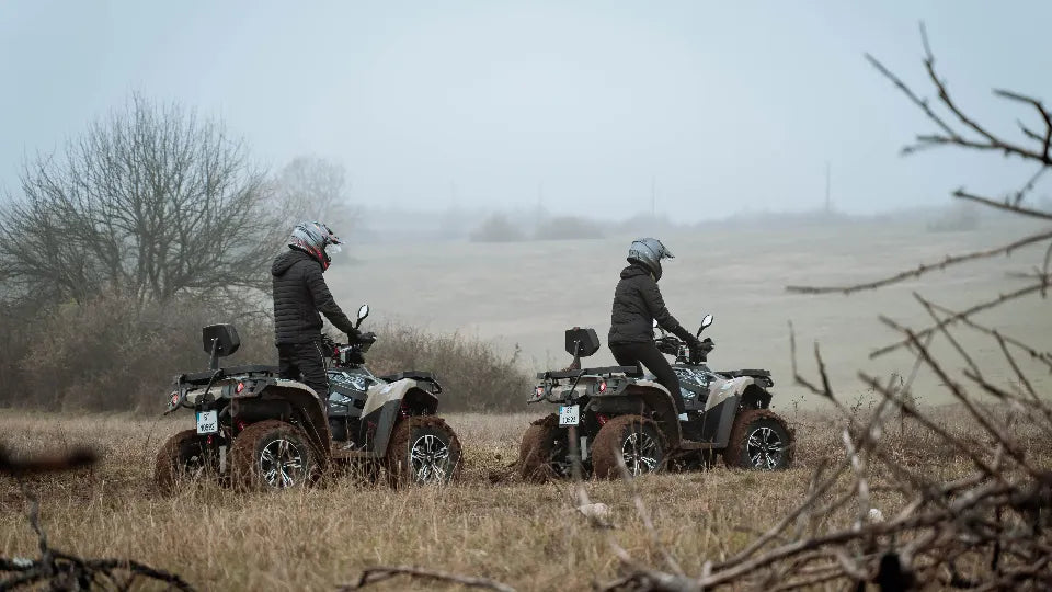 Two riders sharing one ATV on scenic trails near Plovdiv
