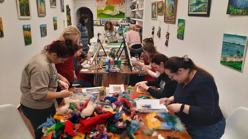 Wool watercolor dry felting workshop in Sofia