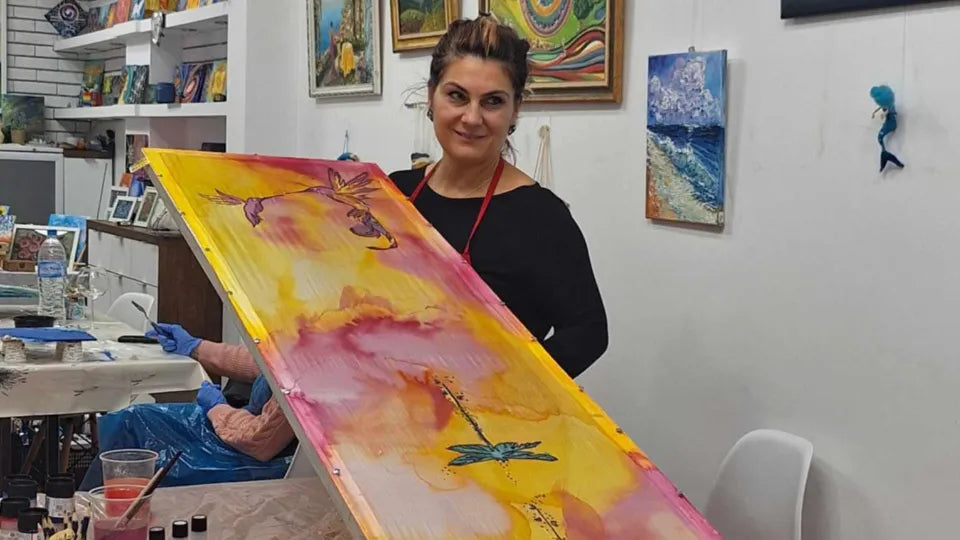 Group silk painting workshop in a Sofia studio