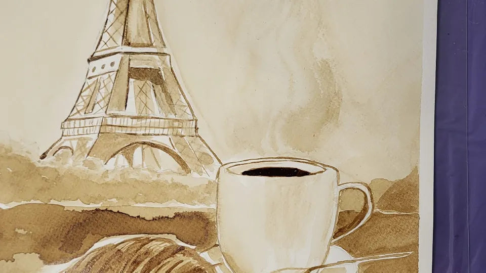 Small-group coffee painting class in a cozy gallery