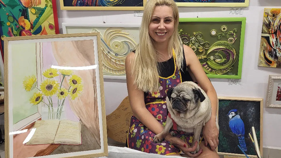 Participant painting a watercolor in a Borovo, Sofia art studio