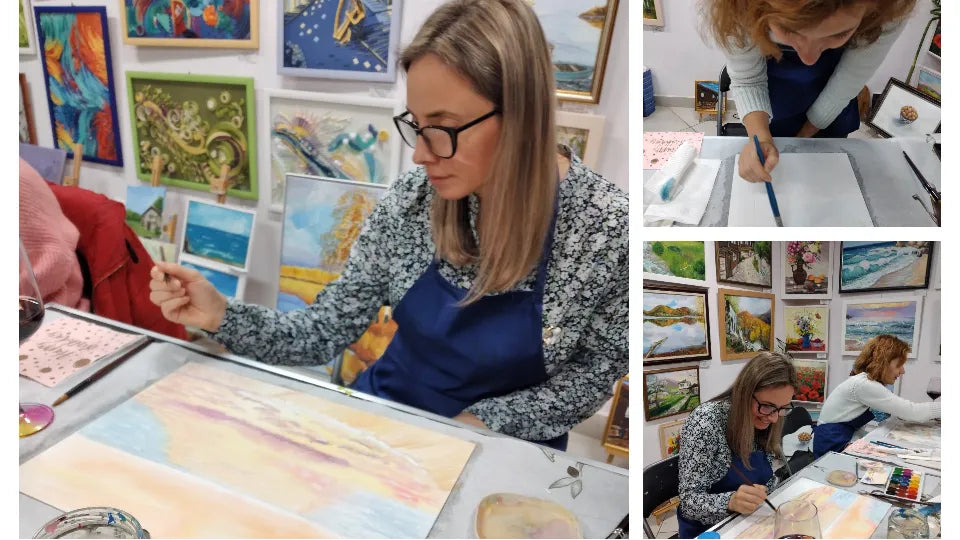 Watercolor painting class in Sofia Borovo – studio setup and palette