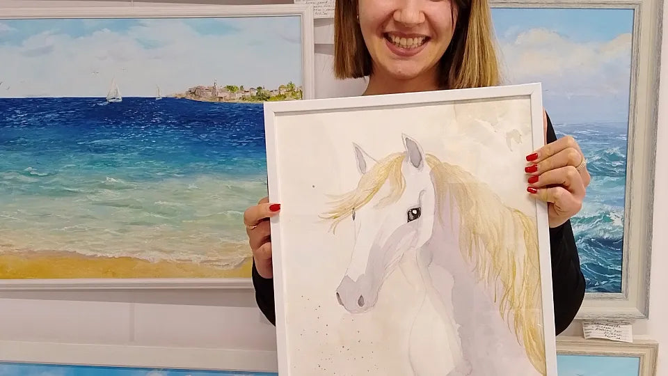 Framed artwork created in a paint-with-wine class in Sofia